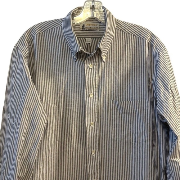 London Fog Men's Blue Striped Long Sleeve Button-Up Shirt Size 16.5 neck 34/35 - Picture 2 of 8